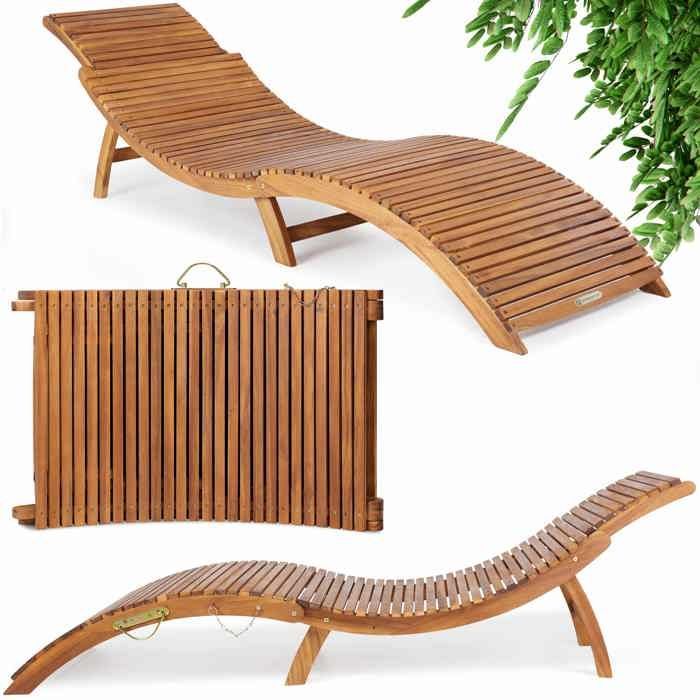 Tumbona de madera de acacia CASARIA® con certificación FSC®, plegable, ergonómica, ajustable, tipo maleta, para jardín.