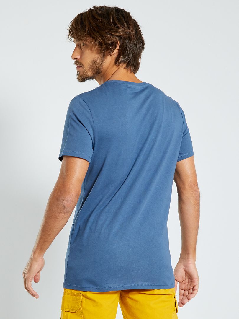 Camiseta de malha lisa com corte reto - AZUL