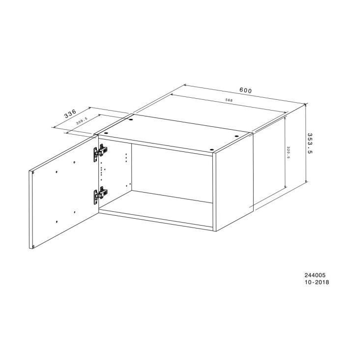 OSLO Meuble haut 1 porte - Décor Chêne Jackson - L 60 x P 36 x H 35 cm