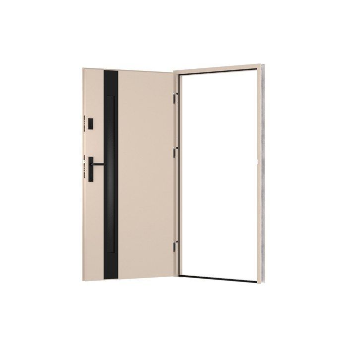Porta d'ingresso in acciaio massiccio e acciaio inox, 207 cm di altezza x 100 cm di larghezza - vetro fumé - beige e nero - spessore 55 mm - apertura a sinistra - BRAGA