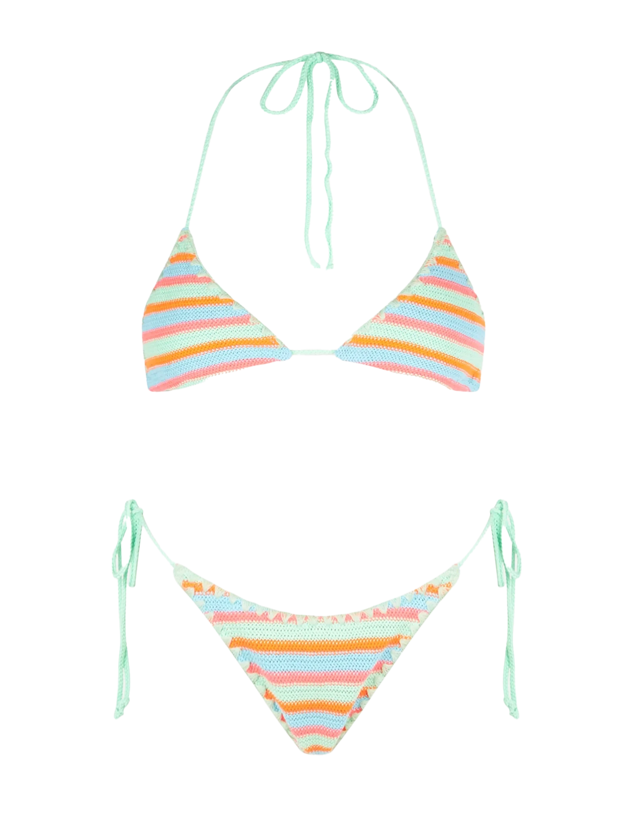 Bikini da donna a triangolo a righe all'uncinetto