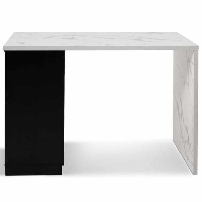 IDMARKET VITO Mesa alta tipo isla de 130 cm en color negro con efecto mármol de Alaska para 4 personas.