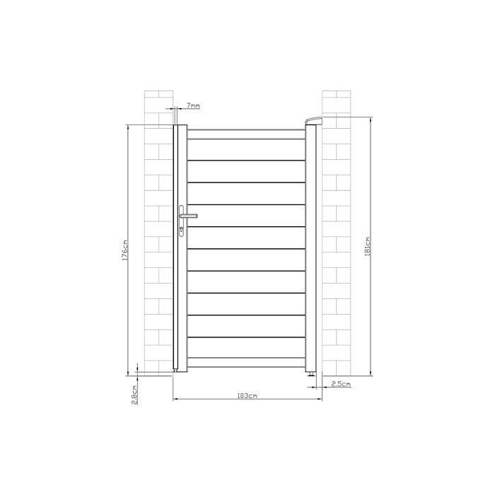 Puerta batiente de aluminio macizo NAZARIO, 103 cm de ancho x 180 cm de alto, color antracita.