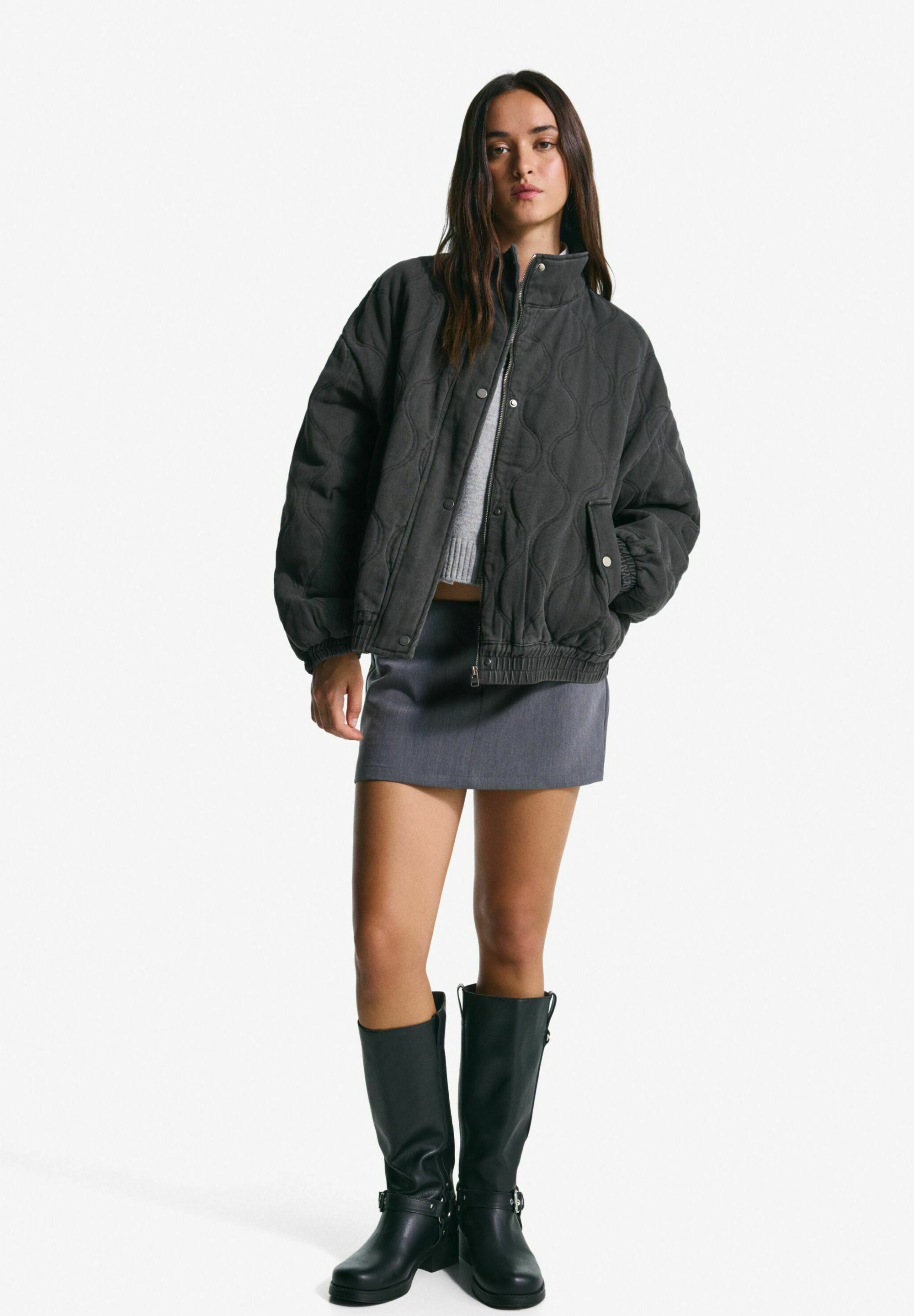 Bershka FADED-EFFECT - Giacca bomber - blu/grigio
