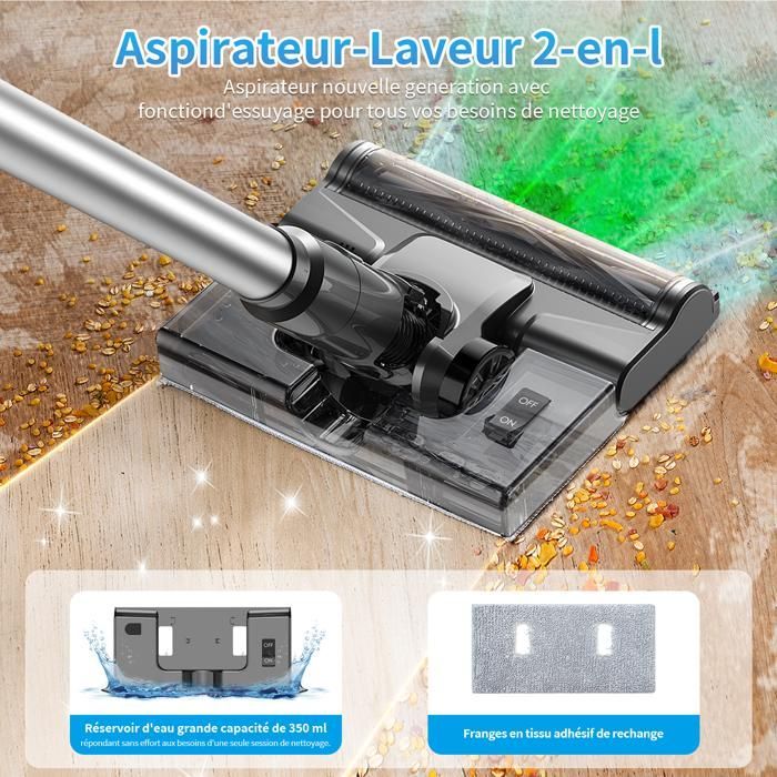 Aspirapolvere senza fili Linkifly A9 con funzione lavapavimenti, 6 in 1 - 35 kPa - 40 min, LED verde, per peli di animali/tappeti/pavimenti duri