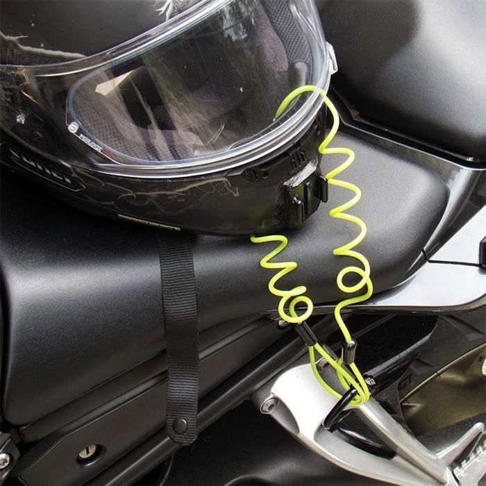 Lucchetto a disco per moto + catena antifurto + cavo di sicurezza con ritorno automatico, compatibile con moto, scooter e biciclette.