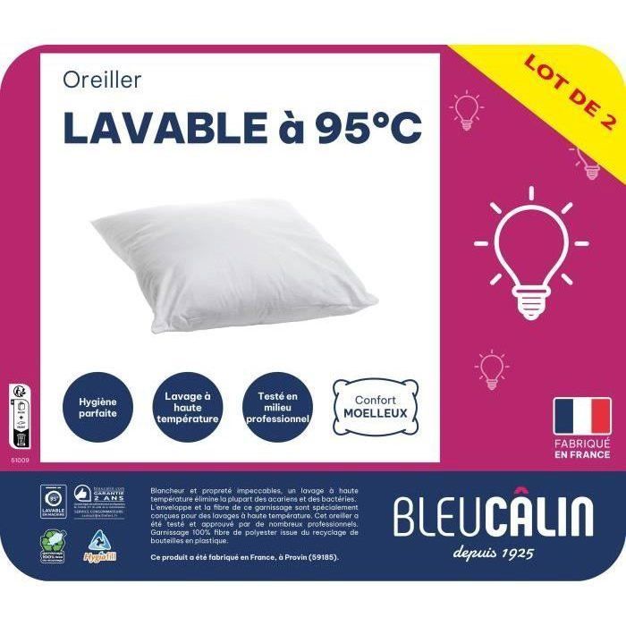 Set of 2 boilable pillows - 60 x 60 cm - Soft - BLUE CALIN - White