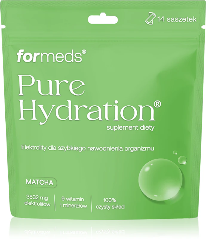 Sachês do suplemento alimentar Pure Hydration para garantir o equilíbrio eletrolítico.