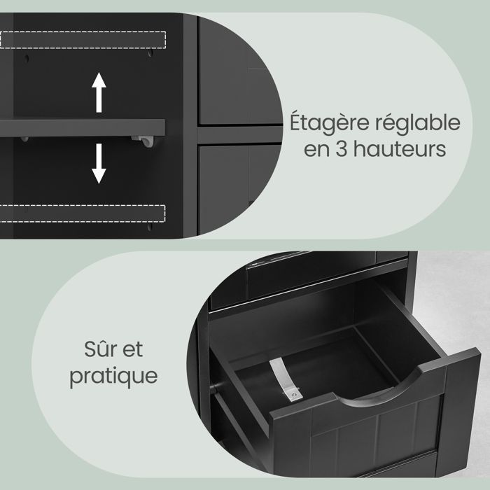 Bathroom Storage Cabinet, Space Saving, Chest of Drawers, with 4 Drawers, Cabinet with Door, Adjustable Shelf, 30 x 55 x 82 cm, Black