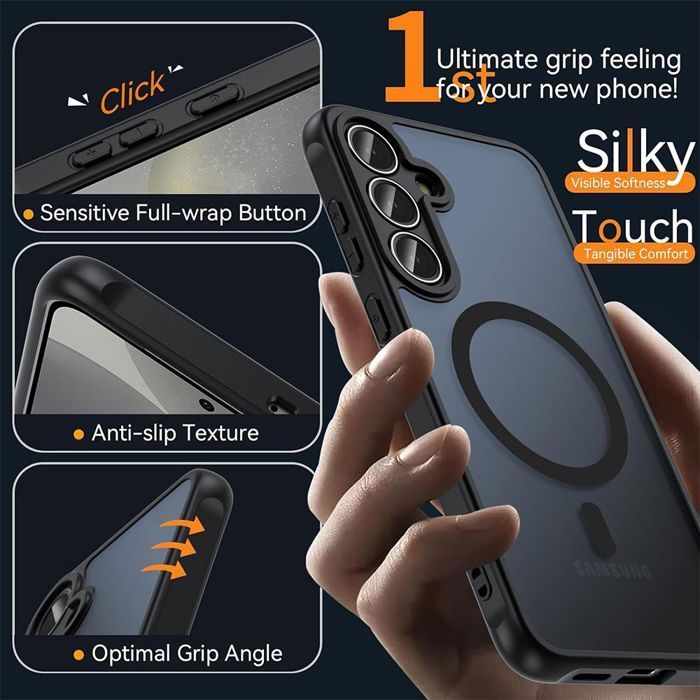 Protective Case - BOOLING - for Samsung Galaxy S24 - Shockproof - Matte Black - 2 Tempered Glass Screen Protectors