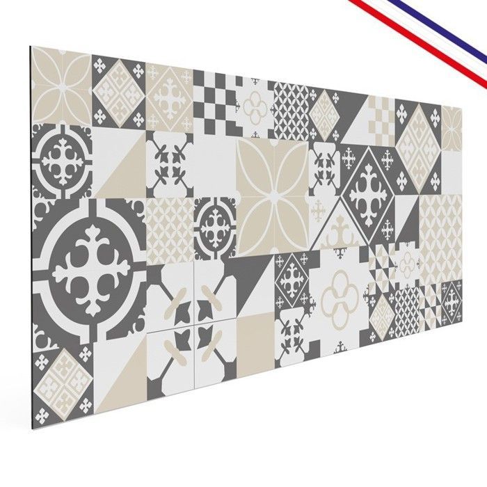 Panel antisalpicaduras adhesivo de aluminio con efecto de baldosa de cemento gris - 70x90 cm - 99DECO