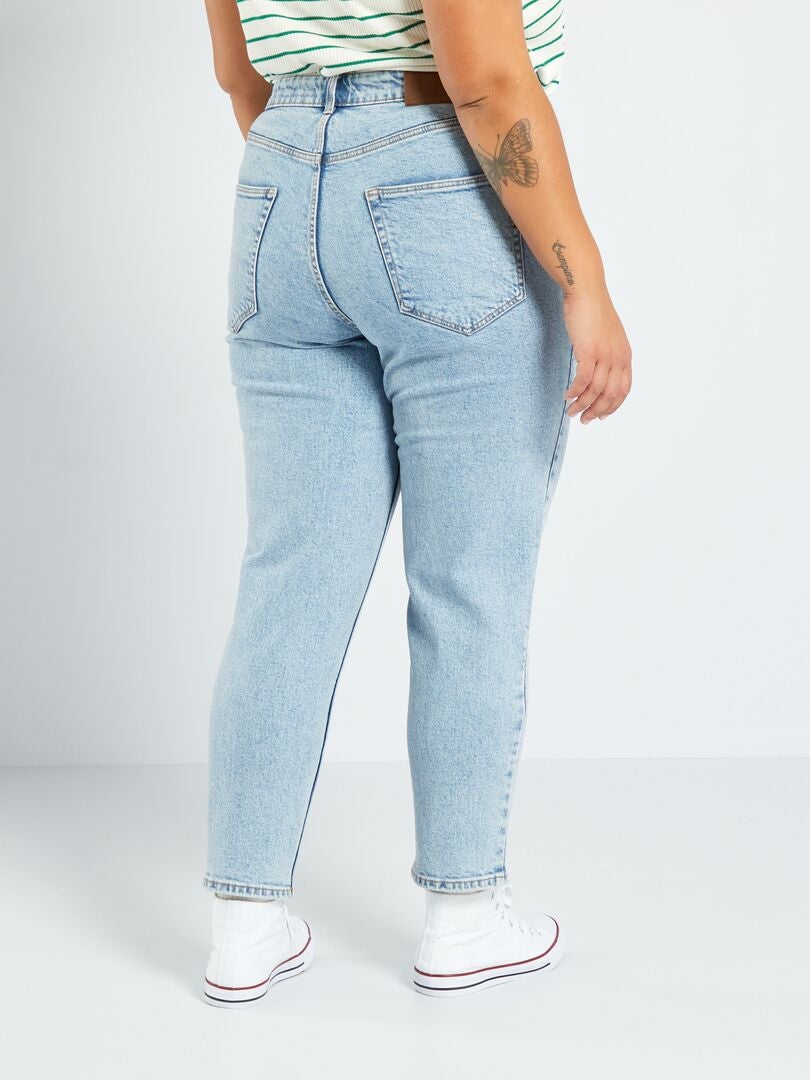 Calça jeans Mom Fit de cintura alta, tamanho 34L - 5 bolsos - Azul