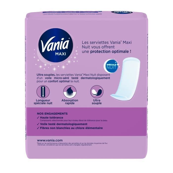 Absorventes menstruais Vania Maxi sem perfume, pacote com 12 unidades.