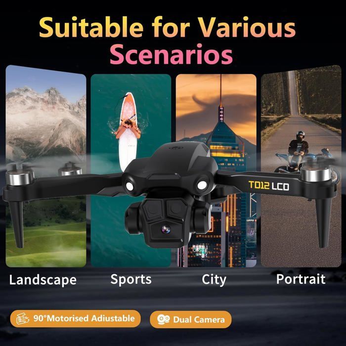 Drone pliable avec caméra 4K - SUTEO - Transmission sur écran LCD - Mode sans tête - Réglage électrique 90°