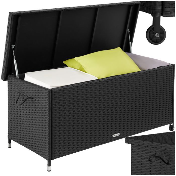Rangement d'extérieur - TECTAKE - Coffre de jardin KIRUNA en polyrotin avec poignées et 2 roulettes 121 x 56 x 60 cm 270 L - Noir