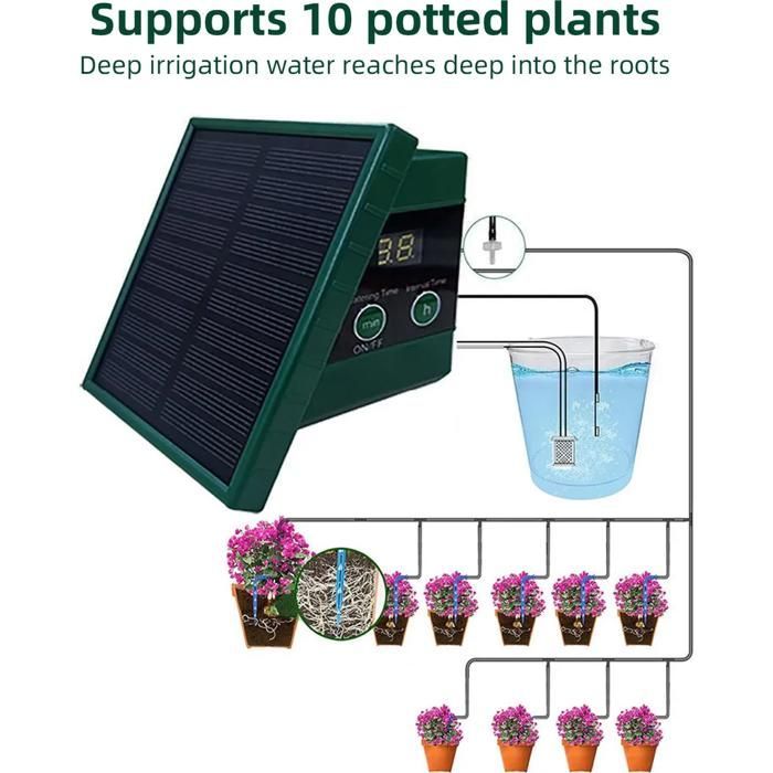 Système d'arrosage goutte-à-goutte - YYV - 10 plantes - 30 programmes - Panneau solaire - Tuyau 10m