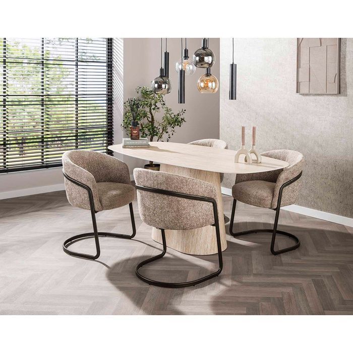 Teo - lot de 2 chaises - pieds en métal - en tissu texturé - Sable