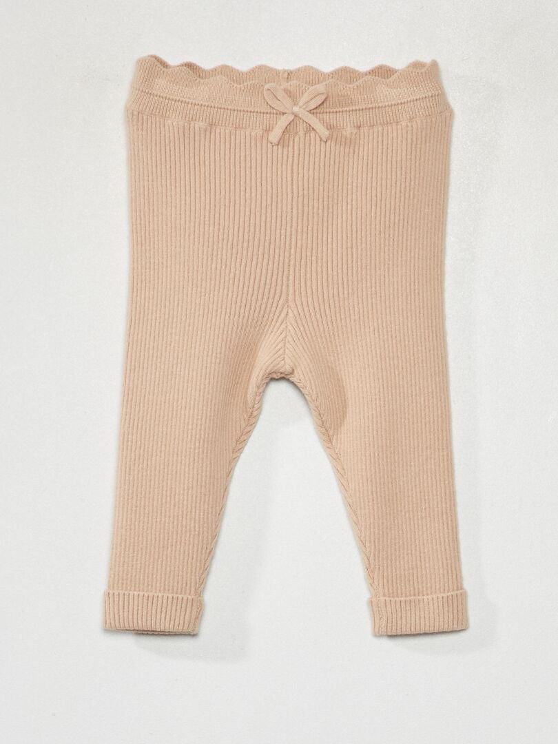 Geribbelde gebreide legging - BEIGE