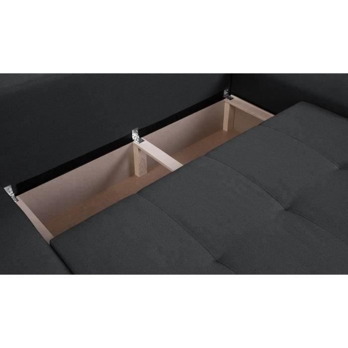 Divano letto angolare reversibile a 5 posti di produzione indiana - Tessuto grigio scuro - L 289 x P 94/188 x H 88 cm