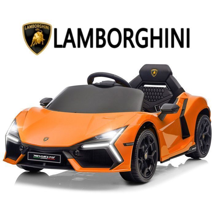 Voiture électrique Lamborghini Revuelto - LALAHO - 3 vitesses, avec télécommande 2.4 G, pour enfants de 3 à 6 Ans, orange