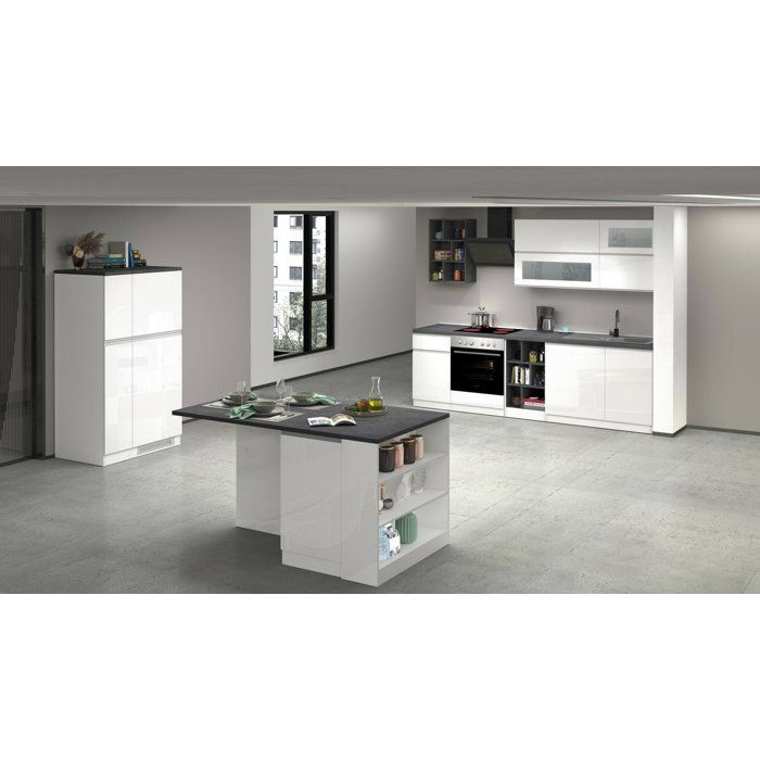 Cocina completa Fonti Dmora, en madera lacada en blanco brillante.