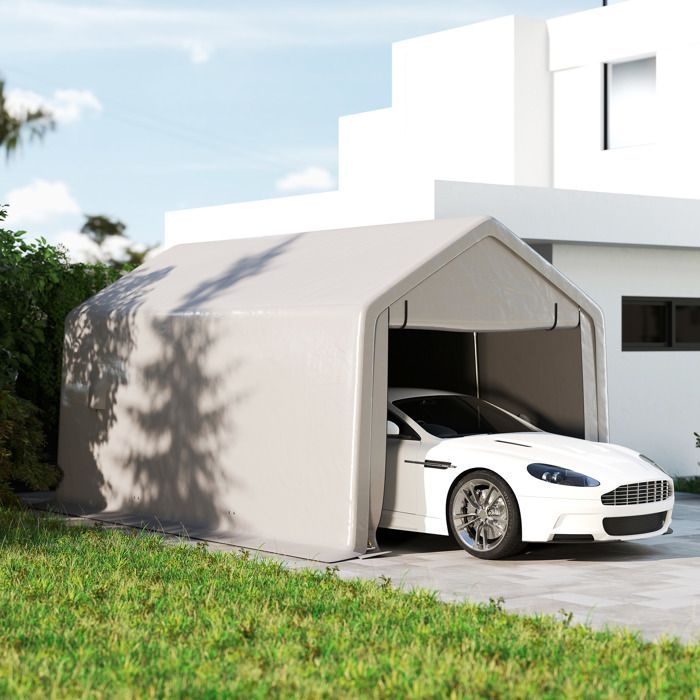 Tettoia per auto - riparo per auto da esterno - Outsunny - 3 x 5,2 m - con porta avvolgibile rimovibile - per auto, camion, barca - grigio