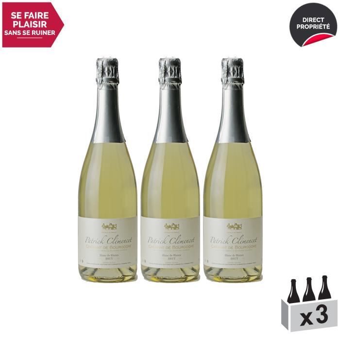 Crémant de Bourgogne Brut Blanc de Blanc - Patrick Clémencet - Vino Espumoso AOC Blanc de Bourgogne - Caja de 3 x 75cl - Variedad de Uva