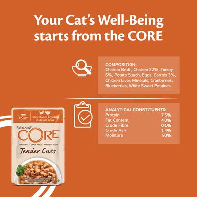 Mokré krmivo pro dospělé kočky Wellness Core Tender Cuts