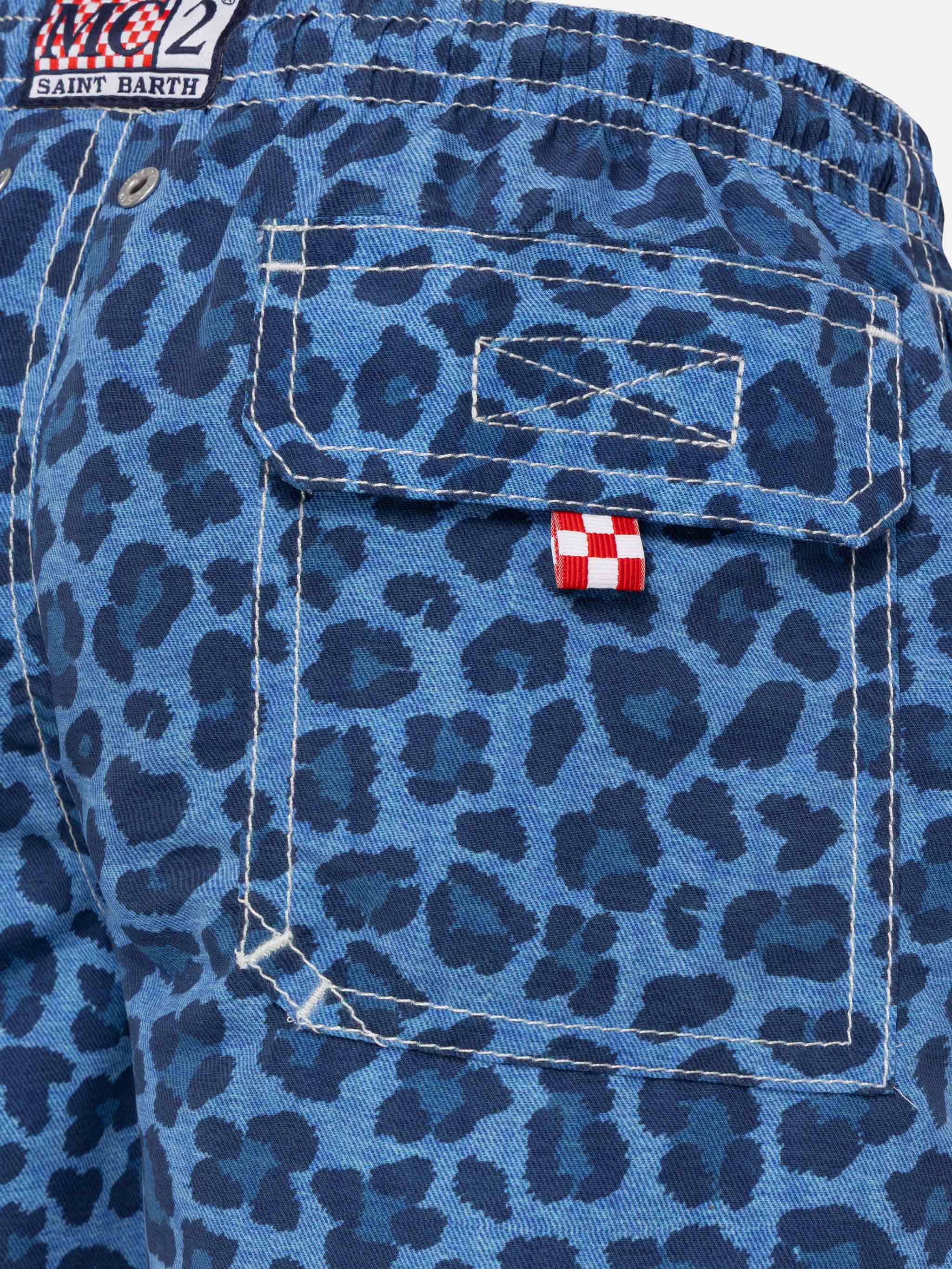 Mellemlang jeans-badedragt med dyreprint