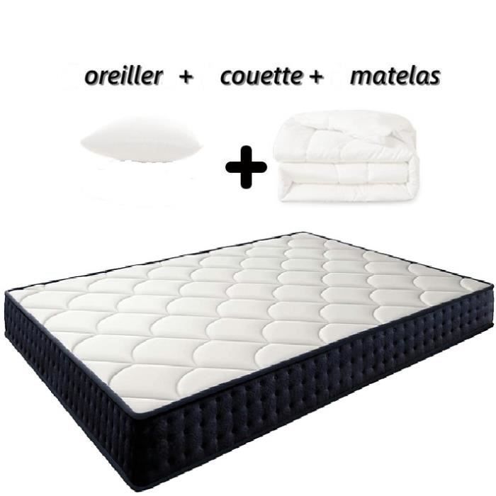Conjunto de cama + colchão + edredom + travesseiro - Preto - 90x190cm - Metal - Solteiro - Espuma viscoelástica
