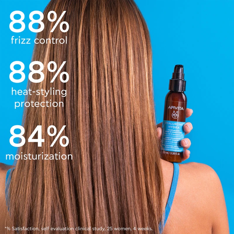 Apivita Hyaluronic Hydra Leave-In Conditioner ir nenoskalojams kondicionieris ar mitrinošu efektu.