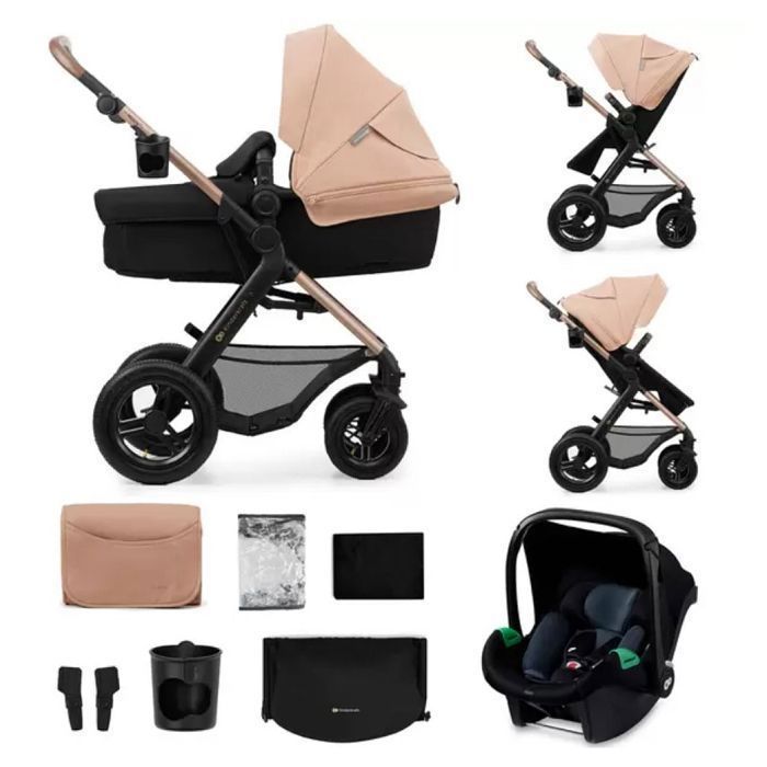 Sistema de viagem 4 em 1 Kinderkraft MOOV2, inclui cadeirinha de carro com base i-Size, rodas grandes, bege.
