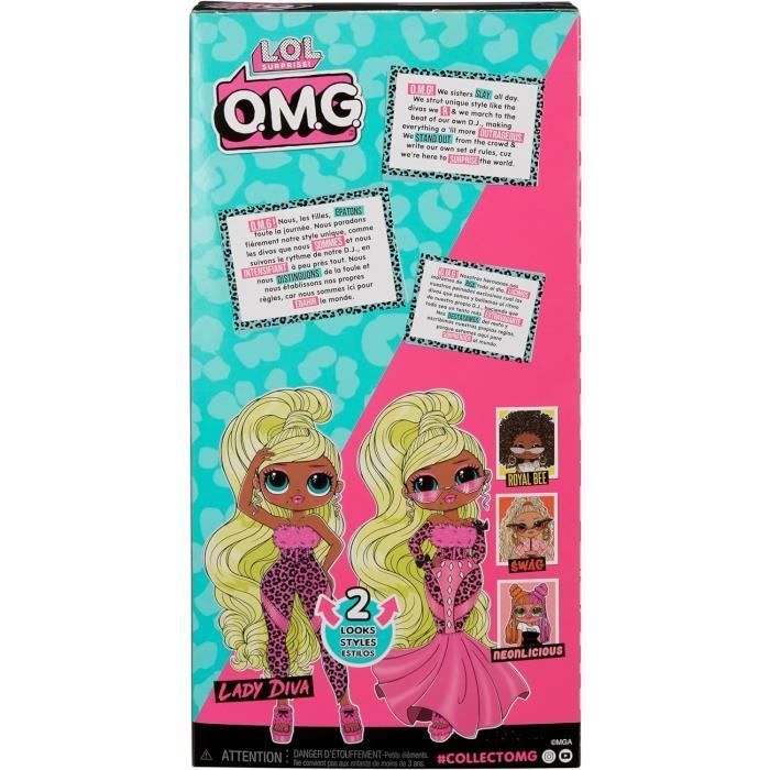 LOL Surprise OMG - Poupée Mannequin 24 cm - Lady Diva - 2 tenues avec peigne et accesoires - Dés 4 ans