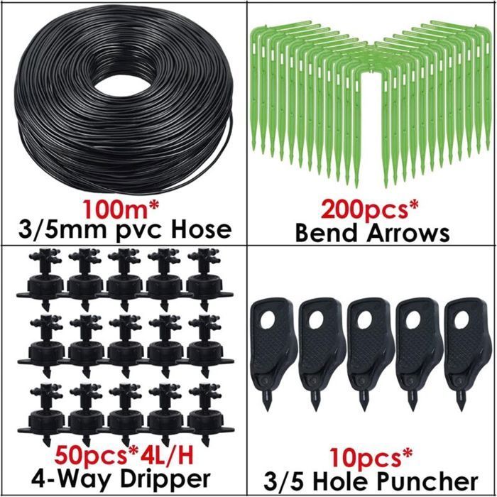 Kit d'arrosage goutte-à-goutte - MHY® - 100 m de tuyau - Débit 4 l/h - Raccords rapides - Économie d'eau jusqu'à 70%