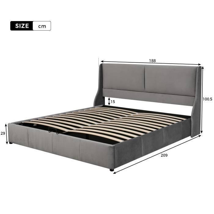 Letto contenitore per adulti Modernluxe 180x200 cm - Grigio - Base a doghe e vano contenitore