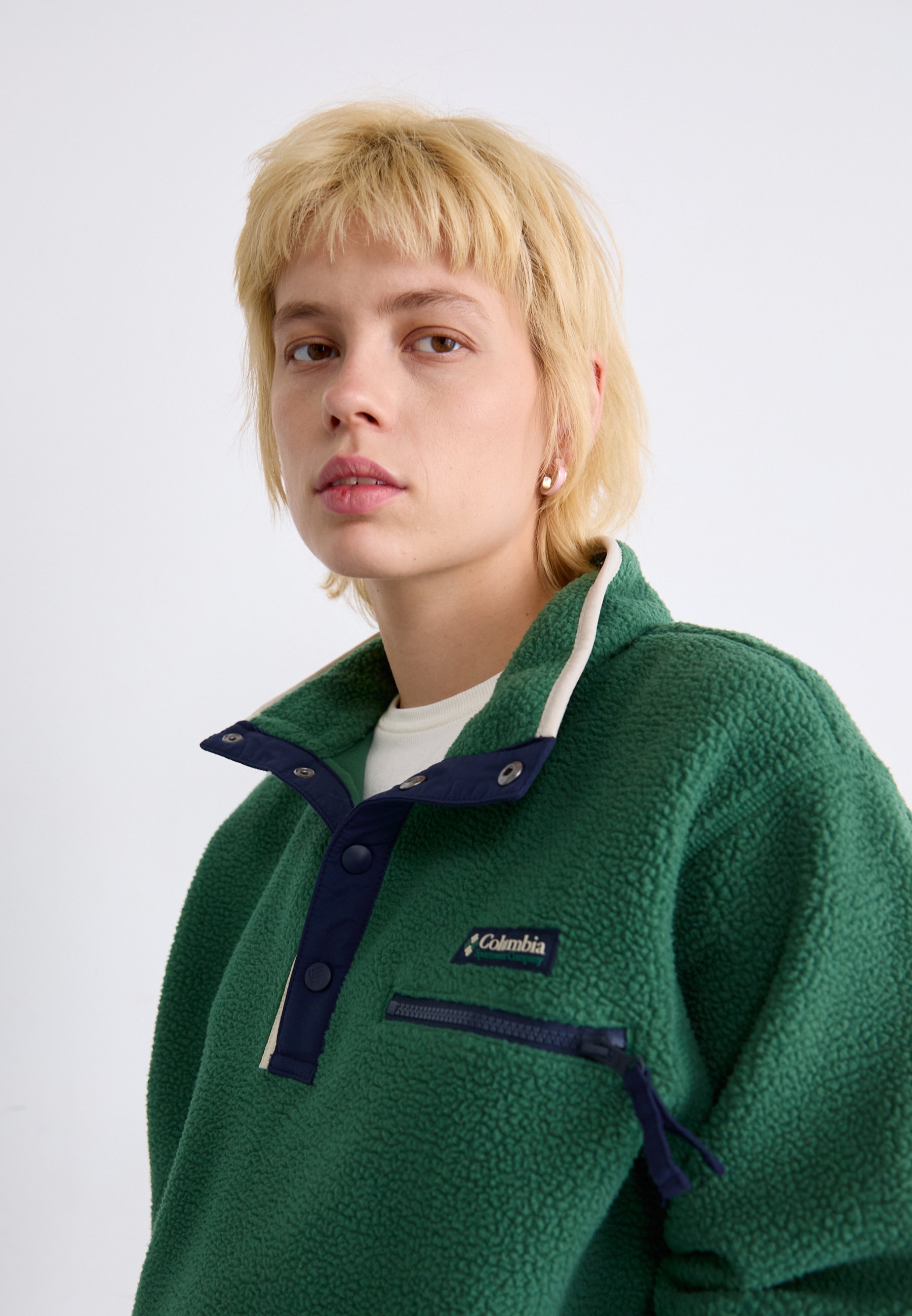 Pull polaire Columbia HELVETIA™ II CROPPED HALF SNAP - coloris forêt tropicale/bleu marine universitaire/gris foncé