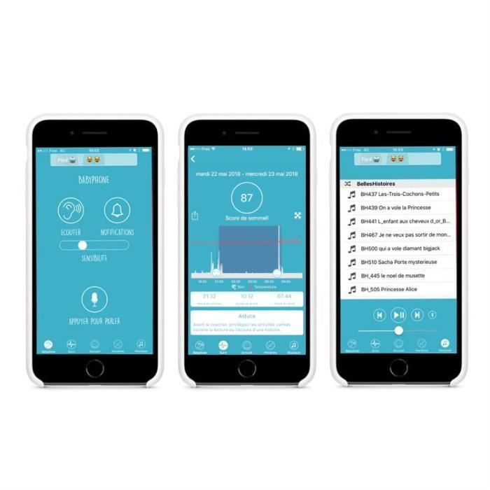 Réveil enfant REMI - Babyphone, veilleuse, berceuse, suivi du sommeil - Bleu