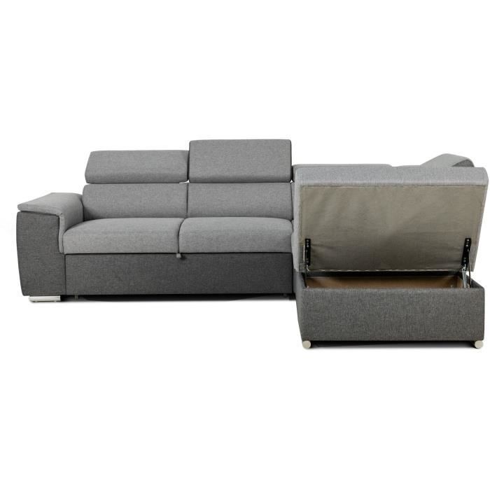 Sofá cama esquinero reversible con almacenamiento - 5 plazas - DAYTONA - Tela gris y antracita - 260 x 77 pulgadas / 94 x 216 cm