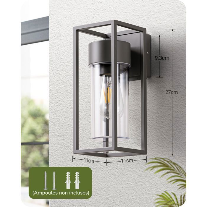 Aplique de pared EDISHINE para interior/exterior, gris oscuro, resistente al agua IP44, casquillo E27, requiere bombilla, iluminación de pared para exteriores.