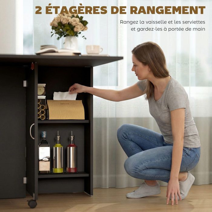 HOMCOM - Table pliante de cuisine - Panneau de particules - 75x140x74cm - Noir