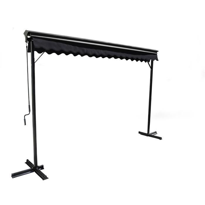 Oviala 3x3m double-sloped awning kit with 4 grey weighted slabs