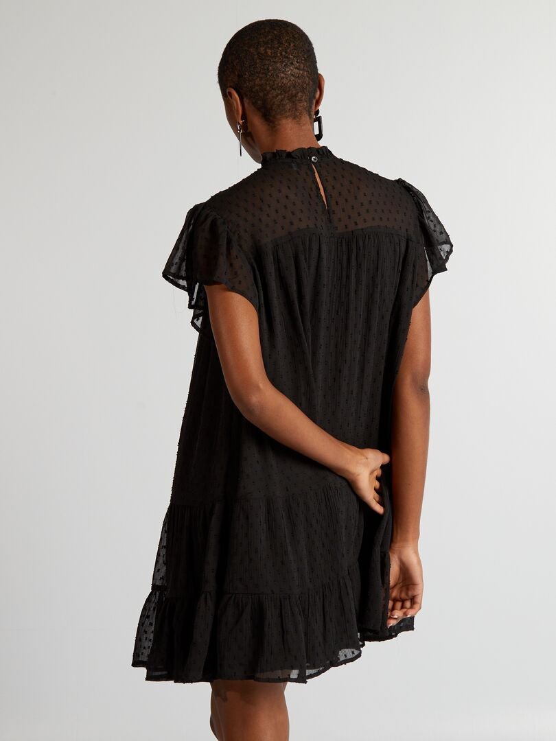 Vestido Plumetis con volantes - Negro