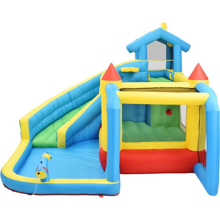 Château gonflable enfants Aire de Jeux Gonflable avec Souffleur Toboggan Trampoline Piscine Pistolet Escalade pour 3 à 10 ans