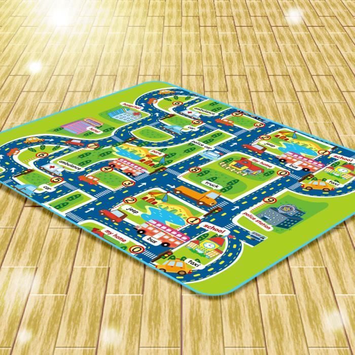 LARAS Tapis de Jeu Circuit Voiture de Course Tapis Rectangle Géant Jouet Cadeau pour Bébé Enfant Mixte