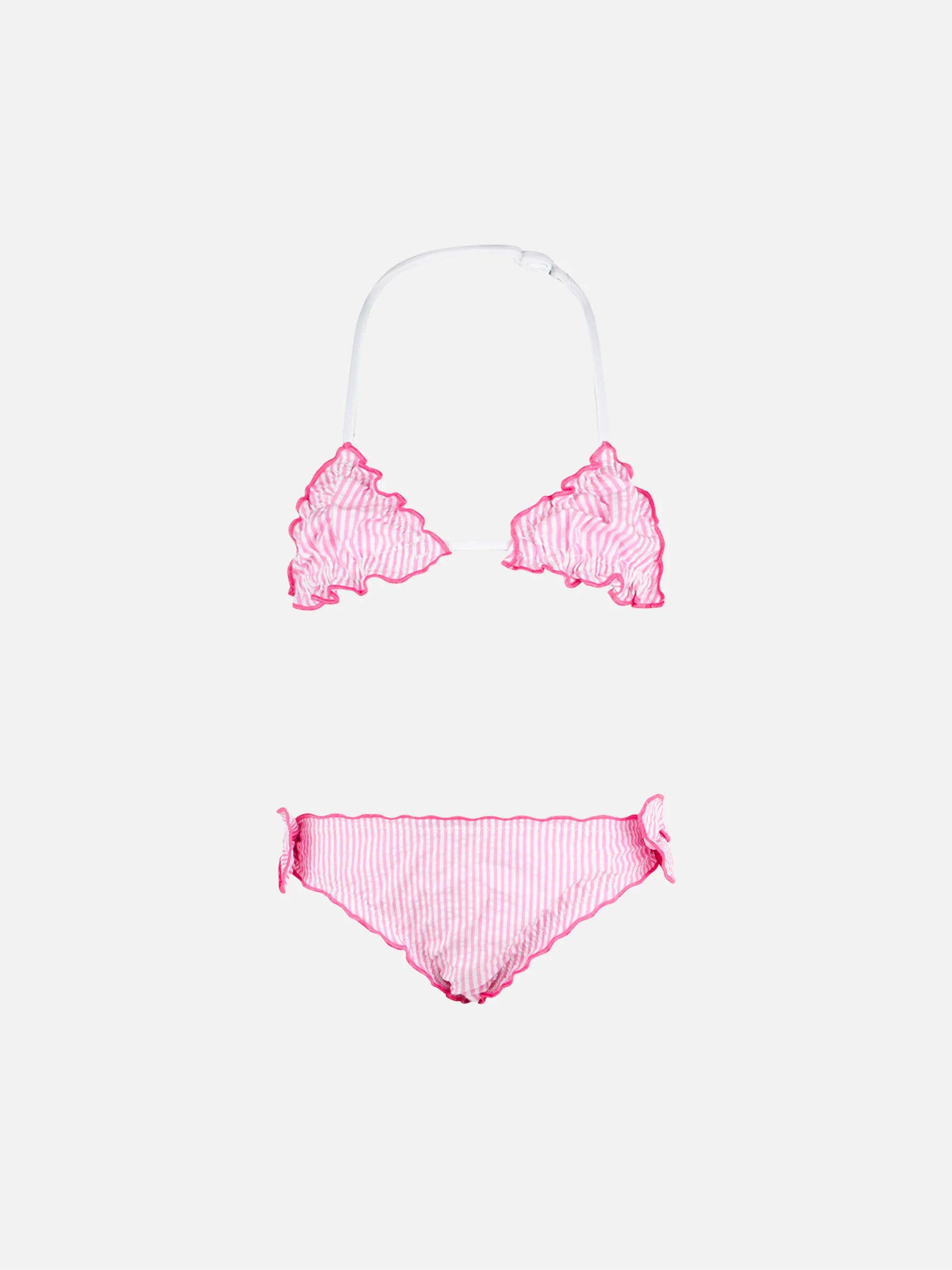 Seersucker gestreepte driehoekige bikini voor meisjes