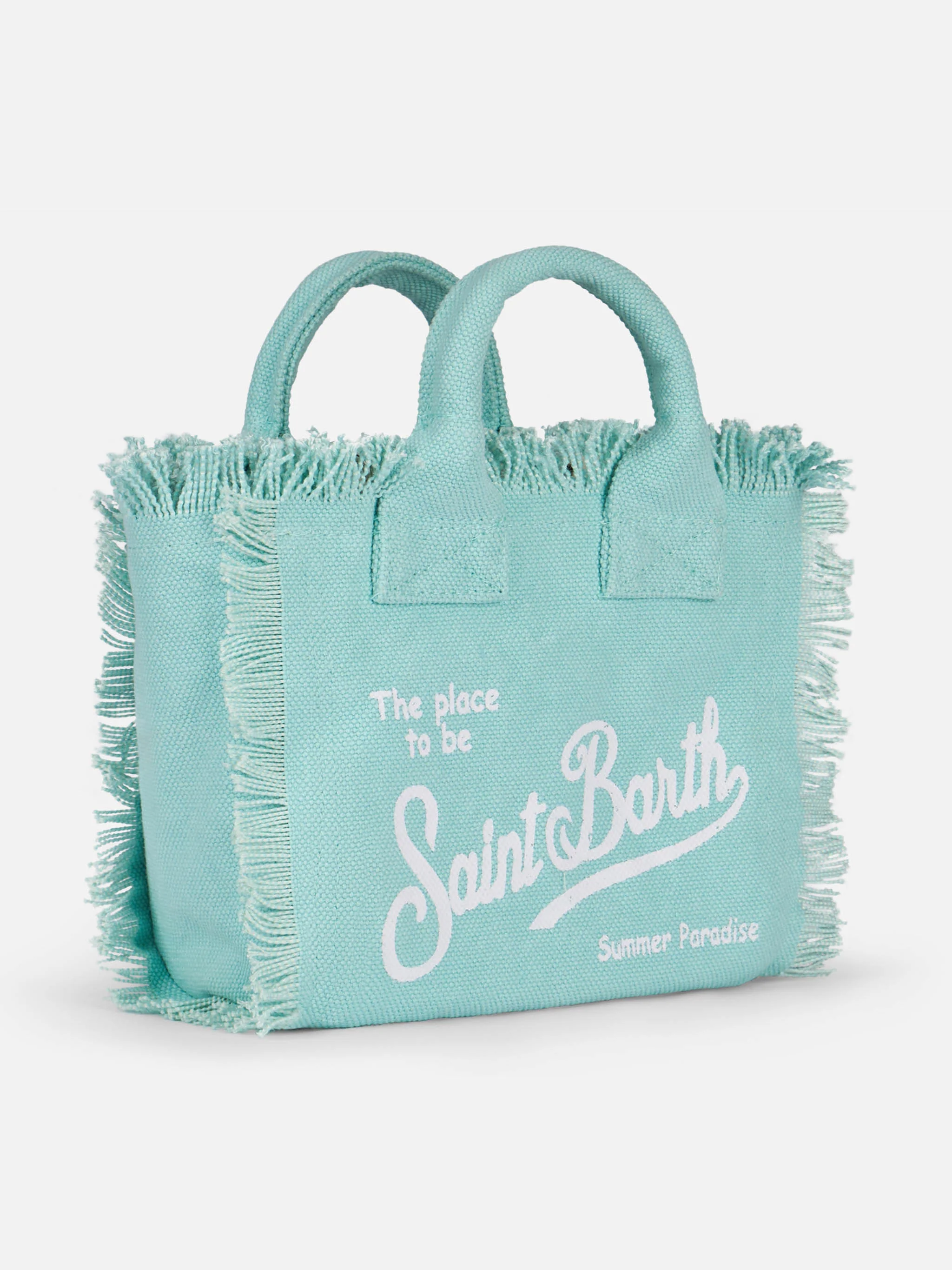 Mini sminkväska i bomull i canvas, vattengrön | Saint Barth-logotyptryck | Dragkedja | Innerficka med dragkedja | Avtagbar axelrem | MC2 Saint Barth