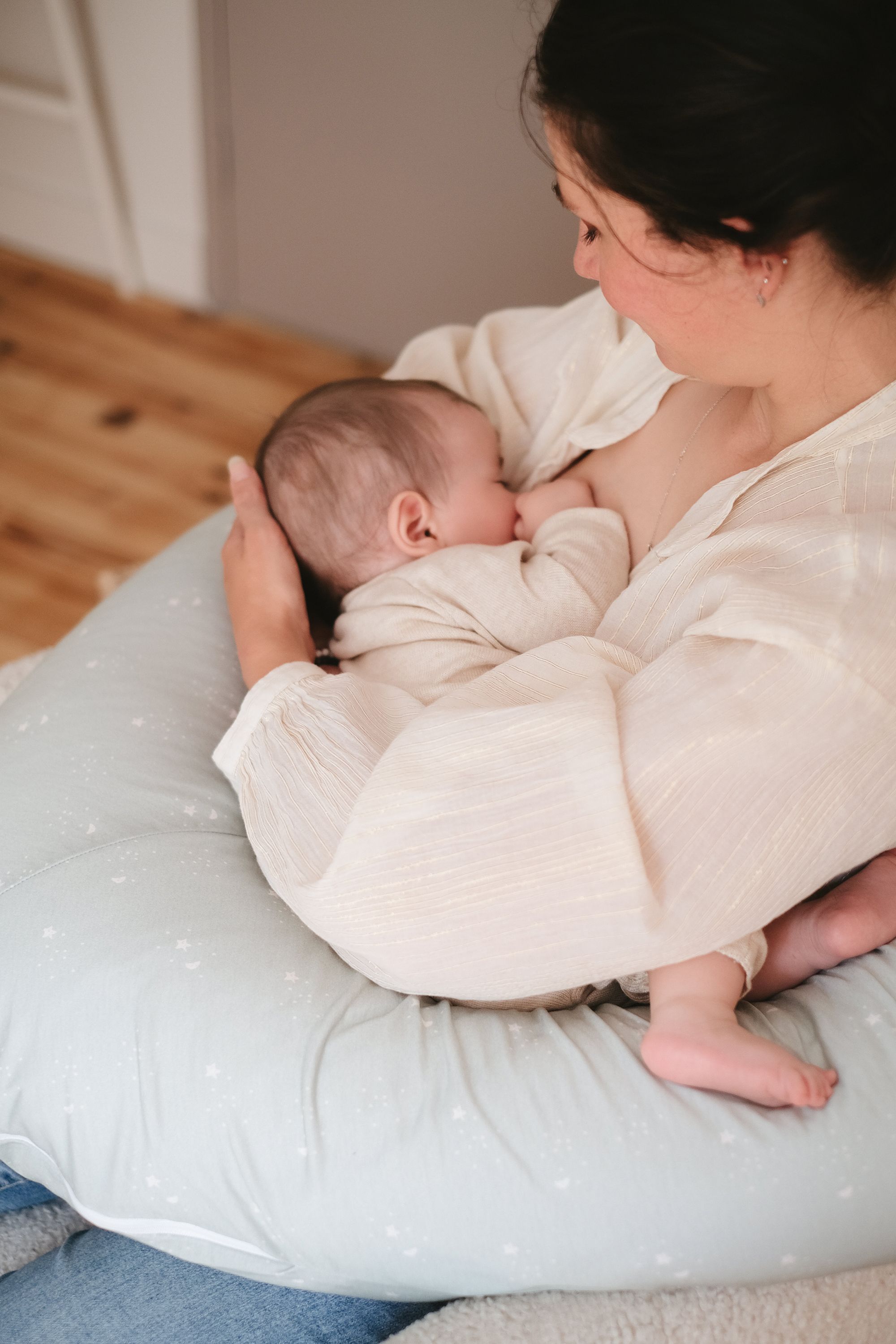 Maternity pillow - TINEO - Cotton jersey - Aqua green / Stars