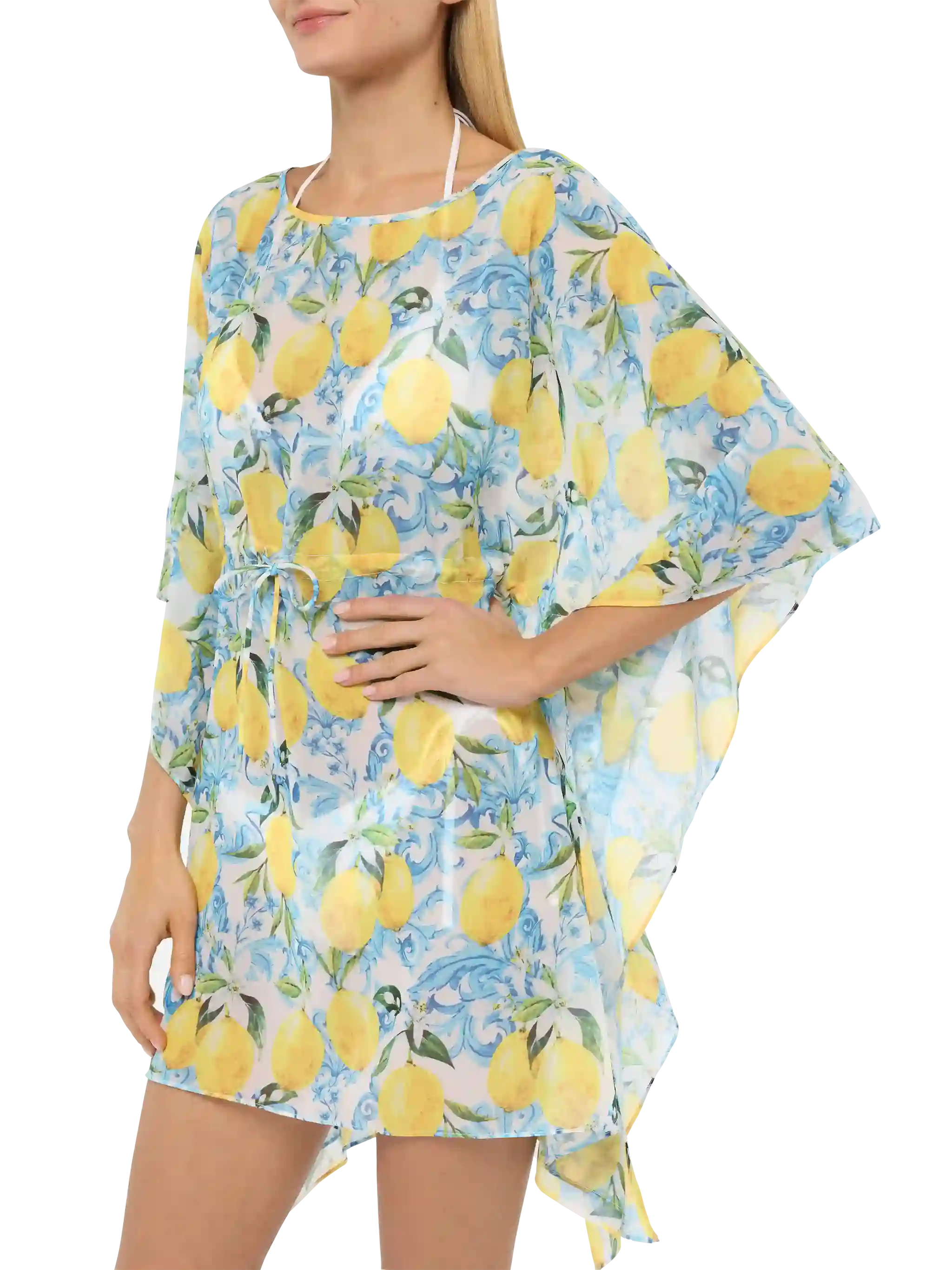 Iria kaftan van katoen en zijde met majolica-print.