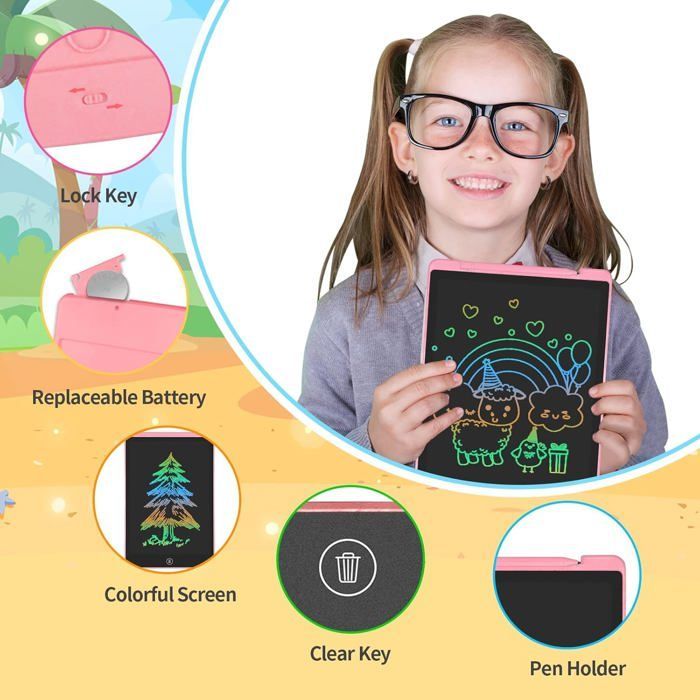 Pizarra infantil de dibujo - ZGEER - Juego de 2 - 30,5 cm - Azul y rosa - Tecnología LCD - Sensible a la presión