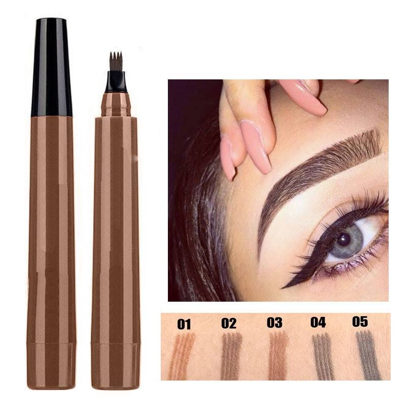 Crayon à sourcils liquide longue tenue, 4 pointes fourchues, effet tatouage, couleur brun foncé naturel TSLM2